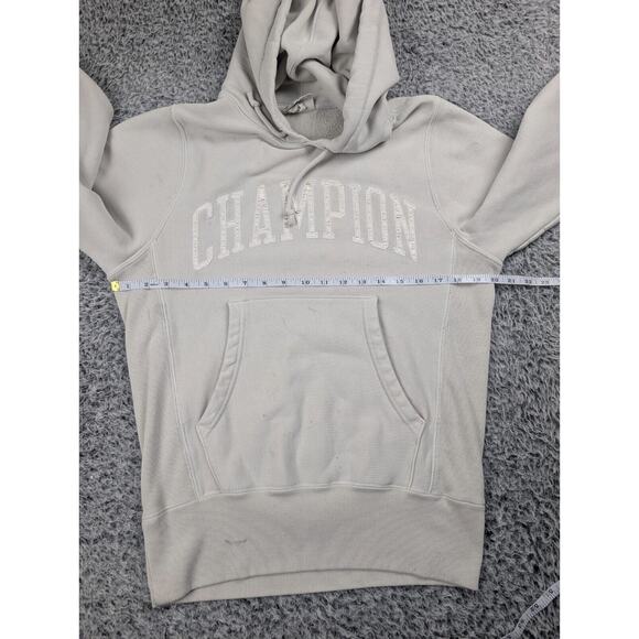 Champion Sweatshirt Men Extra Small Beige Reverse Weave Hoodie Drawstring Chore - Picture 3 of 6